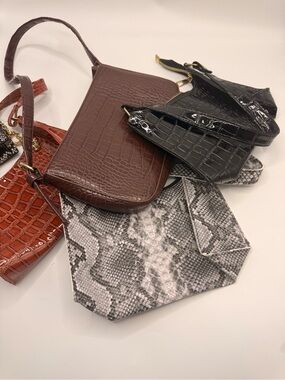 Target Croc-Embossed Shoulder Bags in Black, Brown, Rust and Snake Print